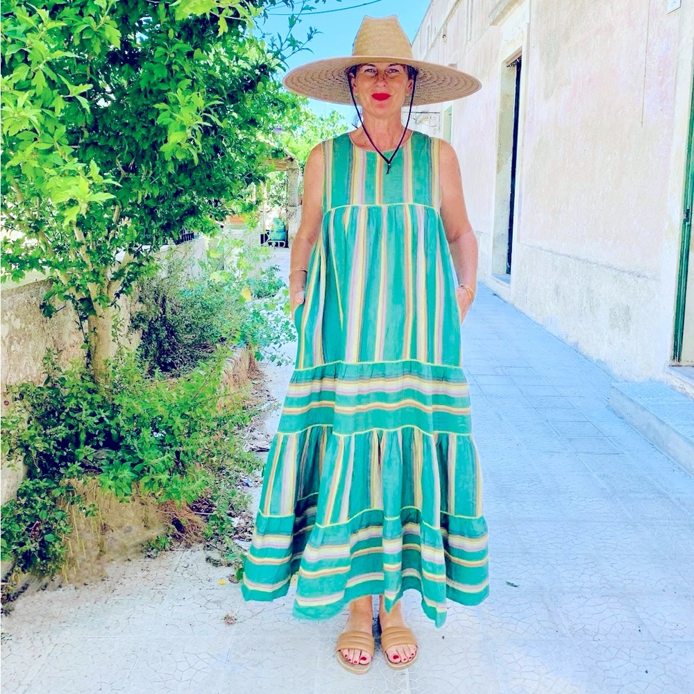 EKA Design Studio Striped Green Maxi Dress